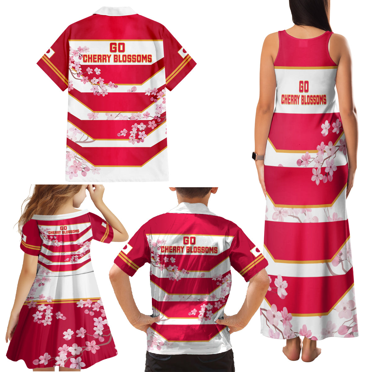 Japan Rugby Family Matching Tank Maxi Dress and Hawaiian Shirt 2023 Go Cherry Blossoms World Cup - Wonder Print Shop