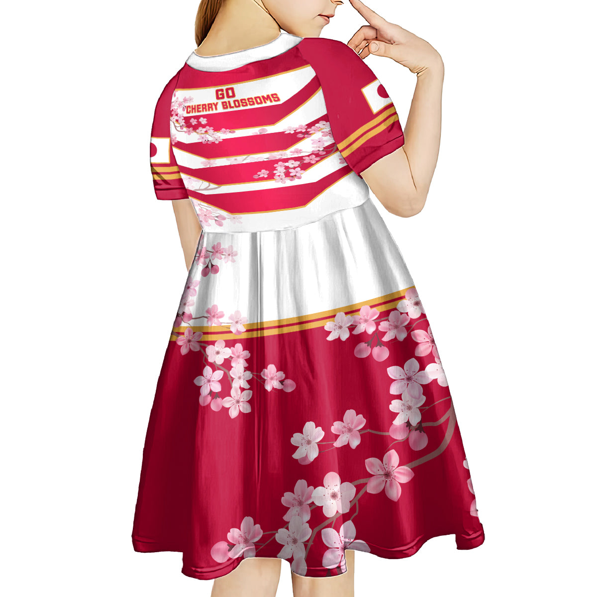 Japan Rugby Kid Short Sleeve Dress 2023 Go Cherry Blossoms World Cup - Wonder Print Shop