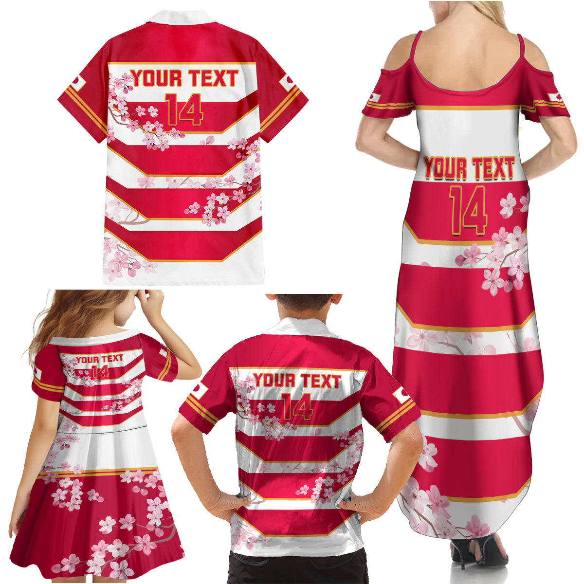 Custom Japan Rugby Family Matching Summer Maxi Dress and Hawaiian Shirt 2023 Go Cherry Blossoms World Cup - Wonder Print Shop