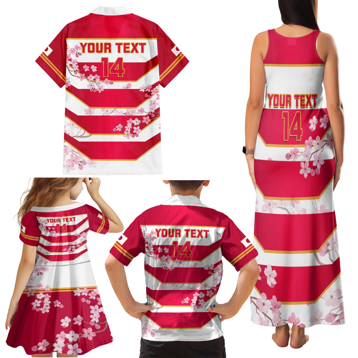 Custom Japan Rugby Family Matching Tank Maxi Dress and Hawaiian Shirt 2023 Go Cherry Blossoms World Cup - Wonder Print Shop