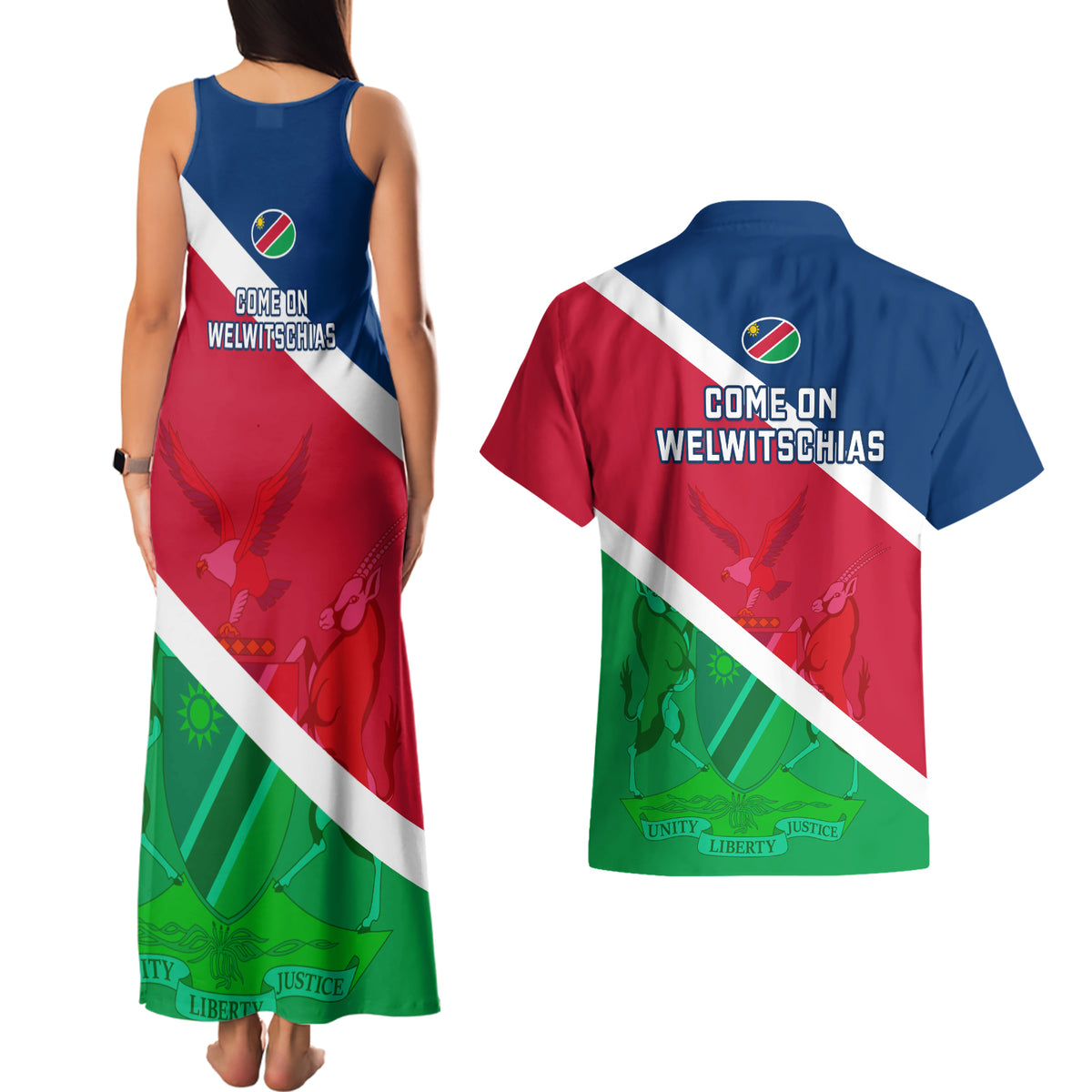 Namibia Rugby Couples Matching Tank Maxi Dress and Hawaiian Shirt 2023 Welwitschias Flag Style - Wonder Print Shop