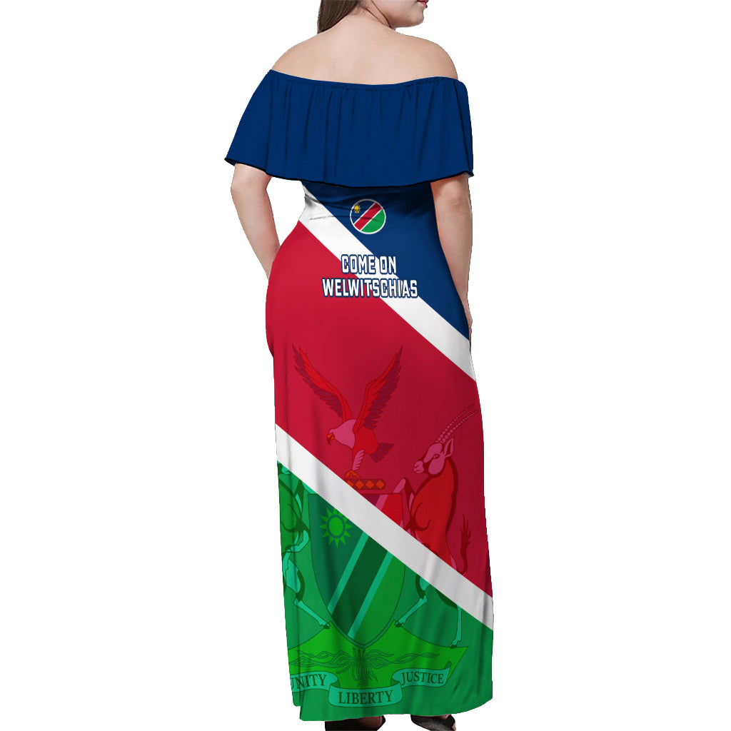 Namibia Rugby Off Shoulder Maxi Dress 2023 Welwitschias Flag Style - Wonder Print Shop