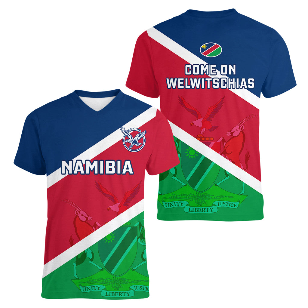 Namibia Rugby Women V Neck T Shirt 2023 Go Welwitschias World Cup Flag Style - Wonder Print Shop