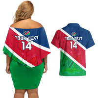 Custom Namibia Rugby Couples Matching Off Shoulder Short Dress and Hawaiian Shirt 2023 Welwitschias Flag Style - Wonder Print Shop