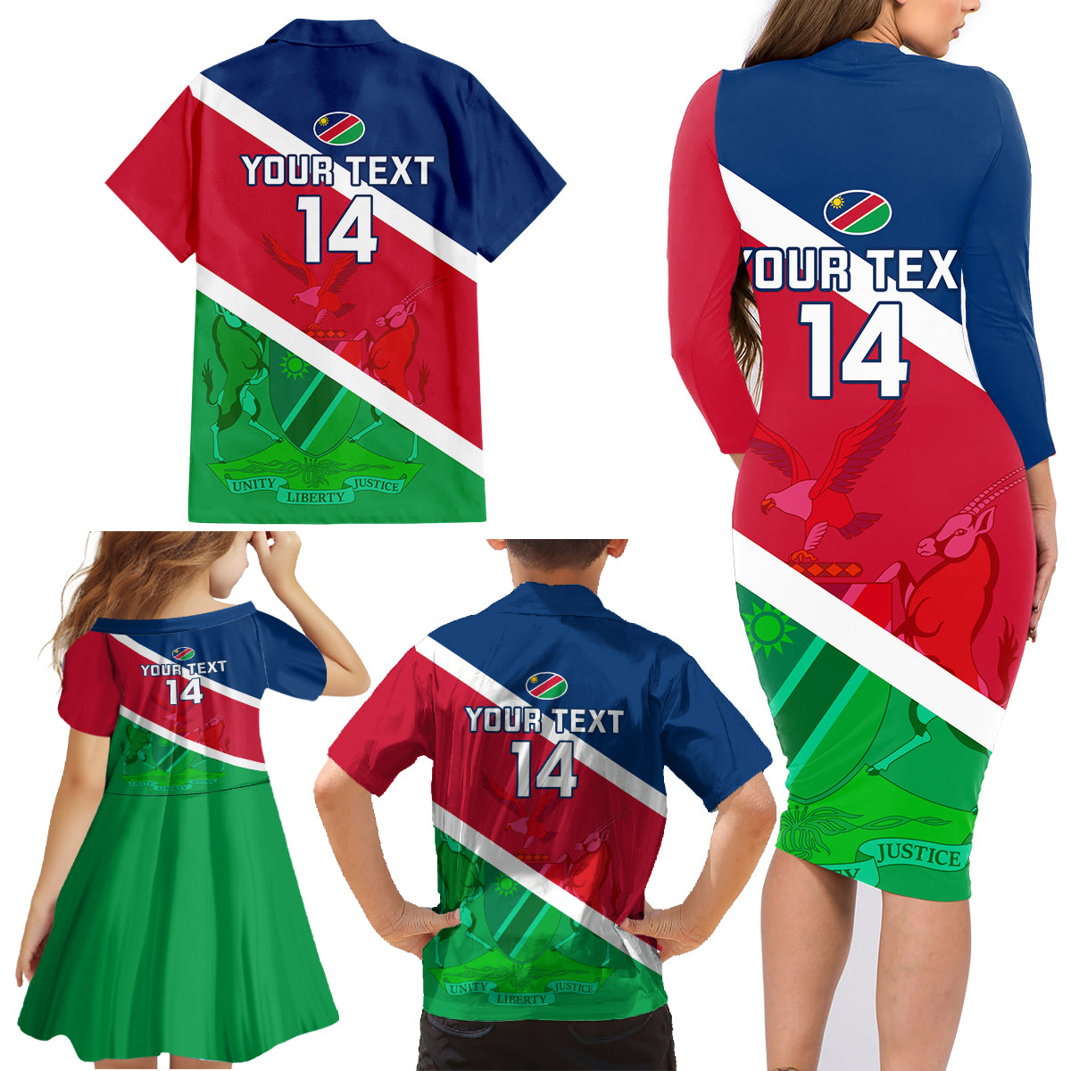 Custom Namibia Rugby Family Matching Long Sleeve Bodycon Dress and Hawaiian Shirt 2023 Welwitschias Flag Style - Wonder Print Shop