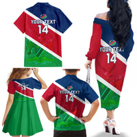 Custom Namibia Rugby Family Matching Off Shoulder Long Sleeve Dress and Hawaiian Shirt 2023 Welwitschias Flag Style - Wonder Print Shop