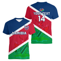 Custom Namibia Rugby Women V Neck T Shirt 2023 Welwitschias Flag Style - Wonder Print Shop