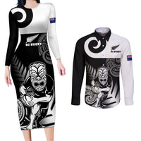 New Zealand Silver Fern Rugby Couples Matching Long Sleeve Bodycon Dress and Long Sleeve Button Shirts Go Champions NZ All Black Maori Koru - Wonder Print Shop