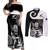 New Zealand Silver Fern Rugby Couples Matching Off Shoulder Maxi Dress and Long Sleeve Button Shirts Go Champions NZ All Black Maori Koru - Wonder Print Shop