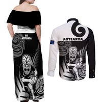 New Zealand Silver Fern Rugby Couples Matching Off Shoulder Maxi Dress and Long Sleeve Button Shirts Go Champions NZ All Black Maori Koru - Wonder Print Shop