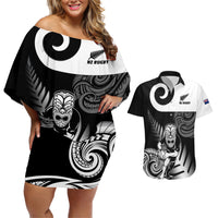 New Zealand Silver Fern Rugby Couples Matching Off Shoulder Short Dress and Hawaiian Shirt Go Champions NZ All Black Maori Koru - Wonder Print Shop