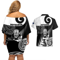 New Zealand Silver Fern Rugby Couples Matching Off Shoulder Short Dress and Hawaiian Shirt Go Champions NZ All Black Maori Koru - Wonder Print Shop