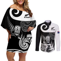 New Zealand Silver Fern Rugby Couples Matching Off Shoulder Short Dress and Long Sleeve Button Shirts Go Champions NZ All Black Maori Koru - Wonder Print Shop