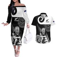 New Zealand Silver Fern Rugby Couples Matching Off The Shoulder Long Sleeve Dress and Hawaiian Shirt Go Champions NZ All Black Maori Koru - Wonder Print Shop
