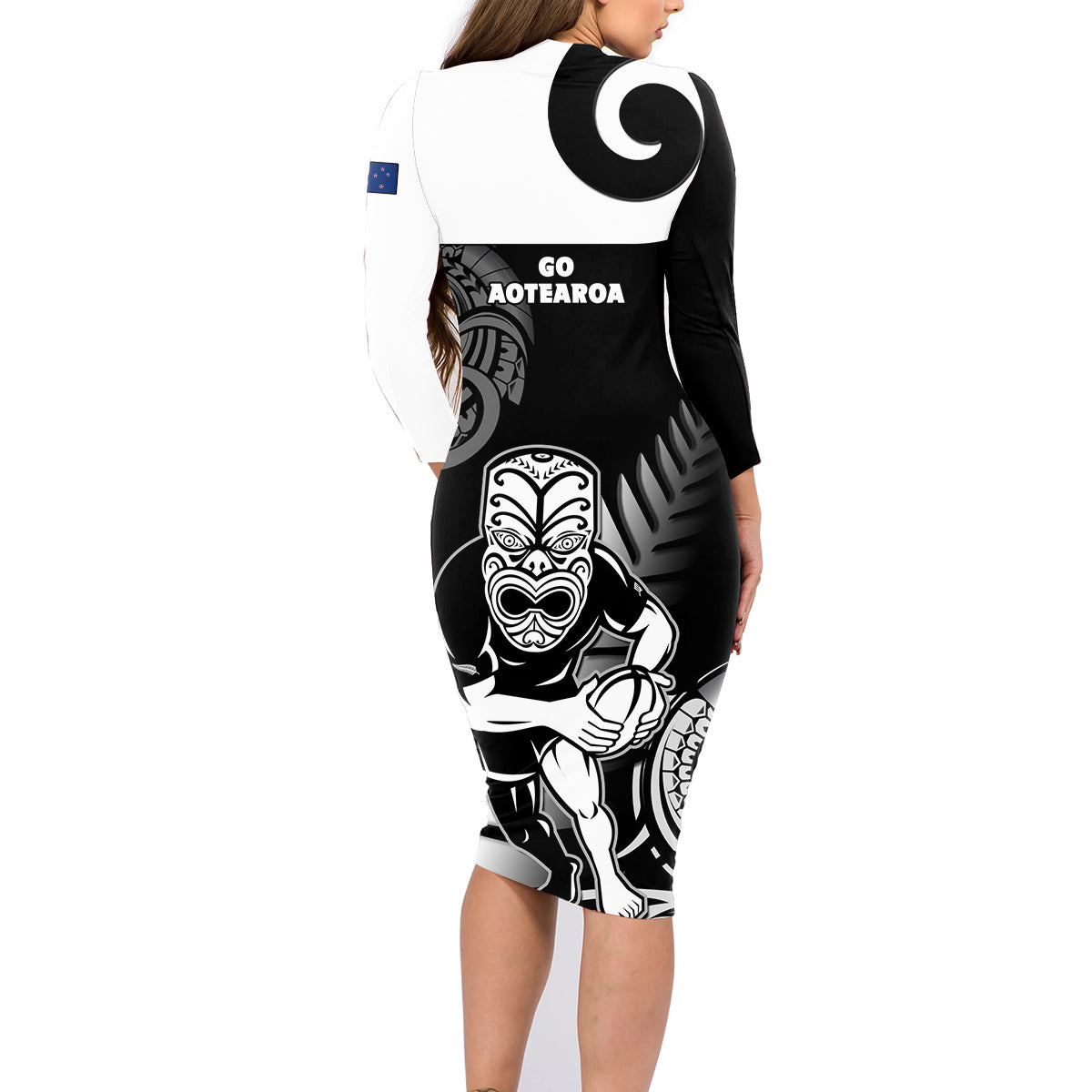 New Zealand Silver Fern Rugby Family Matching Long Sleeve Bodycon Dress and Hawaiian Shirt Go Champions NZ All Black Maori Koru - Wonder Print Shop