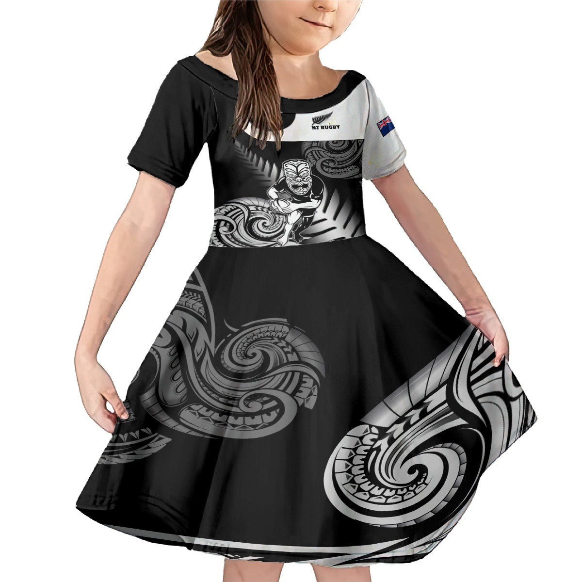 New Zealand Silver Fern Rugby Family Matching Mermaid Dress and Hawaiian Shirt Go Champions NZ All Black Maori Koru - Wonder Print Shop