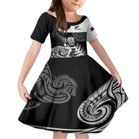 New Zealand Silver Fern Rugby Family Matching Off Shoulder Long Sleeve Dress and Hawaiian Shirt Go Champions NZ All Black Maori Koru - Wonder Print Shop