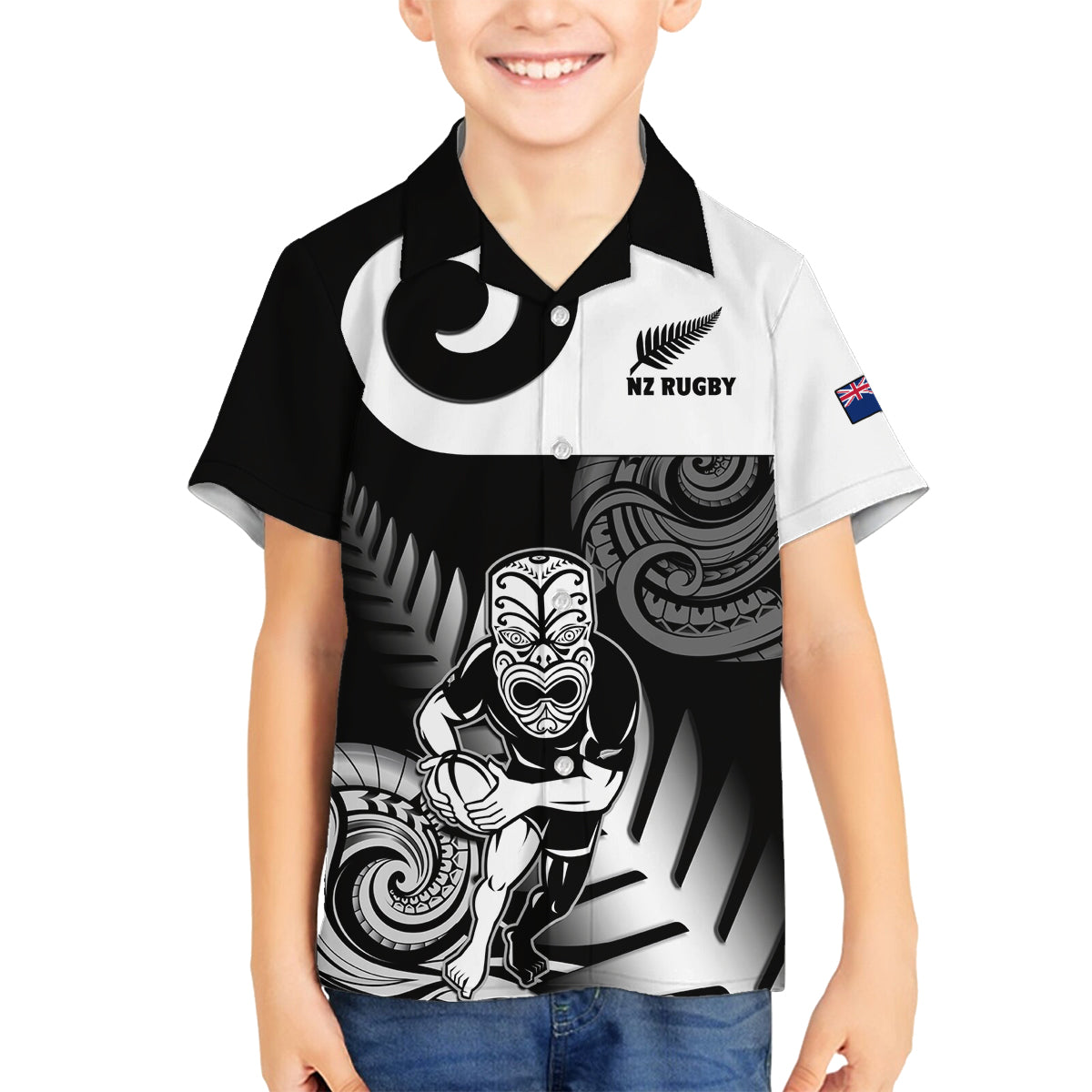 New Zealand Silver Fern Rugby Family Matching Off Shoulder Long Sleeve Dress and Hawaiian Shirt Go Champions NZ All Black Maori Koru - Wonder Print Shop