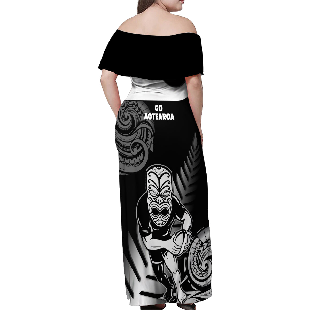 New Zealand Silver Fern Rugby Family Matching Off Shoulder Maxi Dress and Hawaiian Shirt Go Champions NZ All Black Maori Koru - Wonder Print Shop