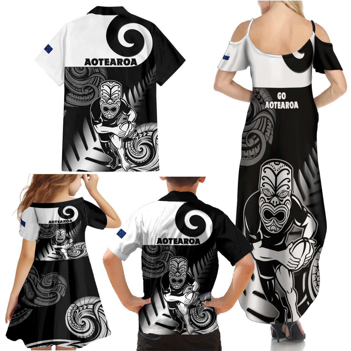 New Zealand Silver Fern Rugby Family Matching Summer Maxi Dress and Hawaiian Shirt Go Champions NZ All Black Maori Koru - Wonder Print Shop