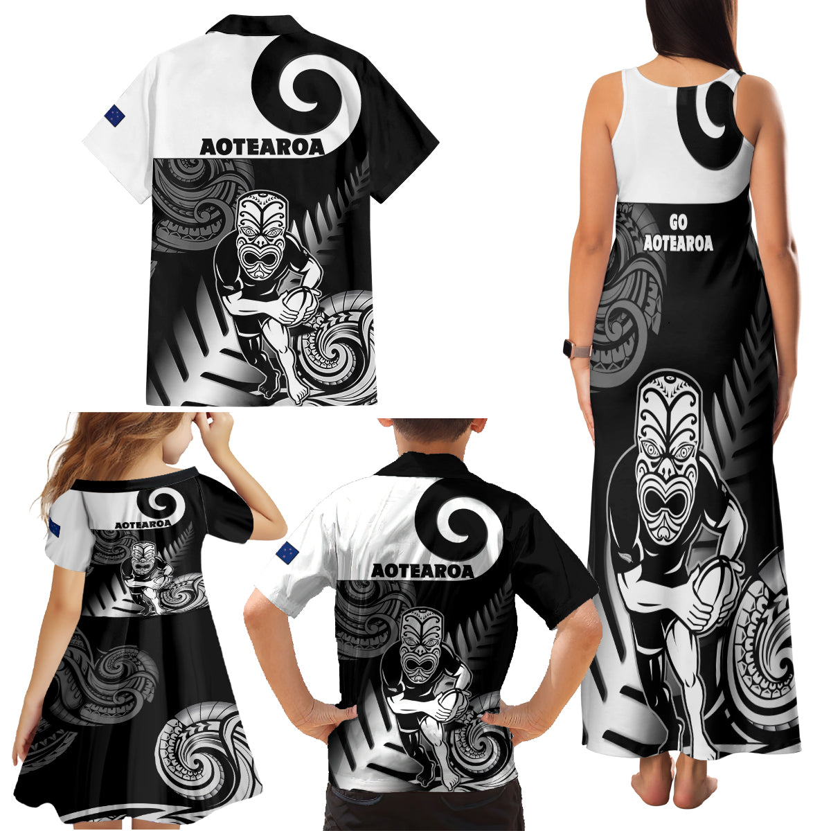 New Zealand Silver Fern Rugby Family Matching Tank Maxi Dress and Hawaiian Shirt Go Champions NZ All Black Maori Koru - Wonder Print Shop