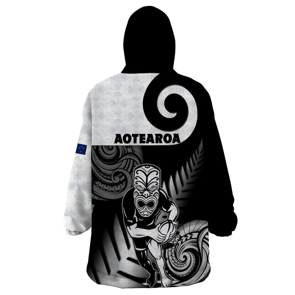 New Zealand Silver Fern Rugby Wearable Blanket Hoodie Go Champions NZ All Black Maori Koru - Wonder Print Shop