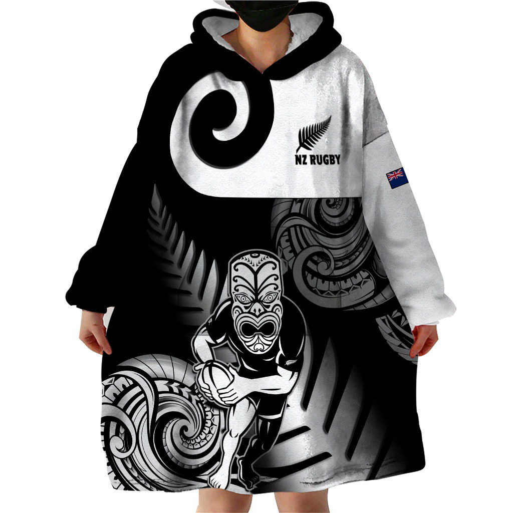 New Zealand Silver Fern Rugby Wearable Blanket Hoodie Go Champions NZ All Black Maori Koru - Wonder Print Shop