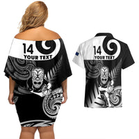 Custom New Zealand Silver Fern Rugby Couples Matching Off Shoulder Short Dress and Hawaiian Shirt Go Champions NZ All Black Maori Koru - Wonder Print Shop