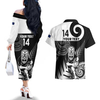 Custom New Zealand Silver Fern Rugby Couples Matching Off The Shoulder Long Sleeve Dress and Hawaiian Shirt Go Champions NZ All Black Maori Koru - Wonder Print Shop