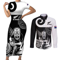 Custom New Zealand Silver Fern Rugby Couples Matching Short Sleeve Bodycon Dress and Long Sleeve Button Shirts Go Champions NZ All Black Maori Koru - Wonder Print Shop