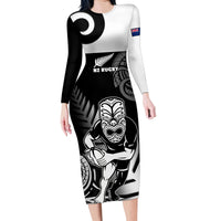 Custom New Zealand Silver Fern Rugby Family Matching Long Sleeve Bodycon Dress and Hawaiian Shirt Go Champions NZ All Black Maori Koru - Wonder Print Shop
