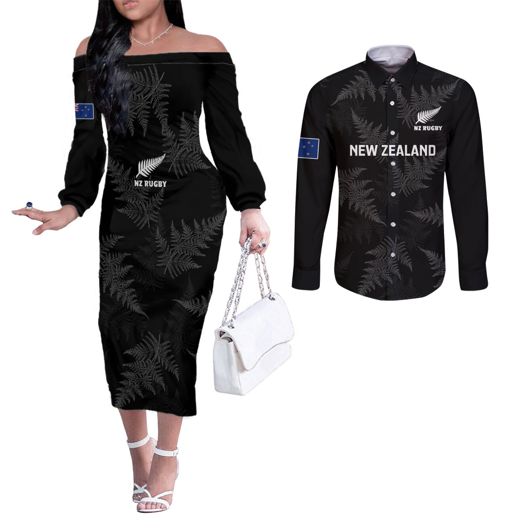 new-zealand-silver-fern-rugby-couples-matching-off-the-shoulder-long-sleeve-dress-and-long-sleeve-button-shirts-2023-go-aotearoa-champions-world-cup