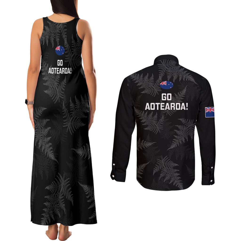 New Zealand Silver Fern Rugby Couples Matching Tank Maxi Dress and Long Sleeve Button Shirts 2023 Go Aotearoa Champions World Cup - Wonder Print Shop