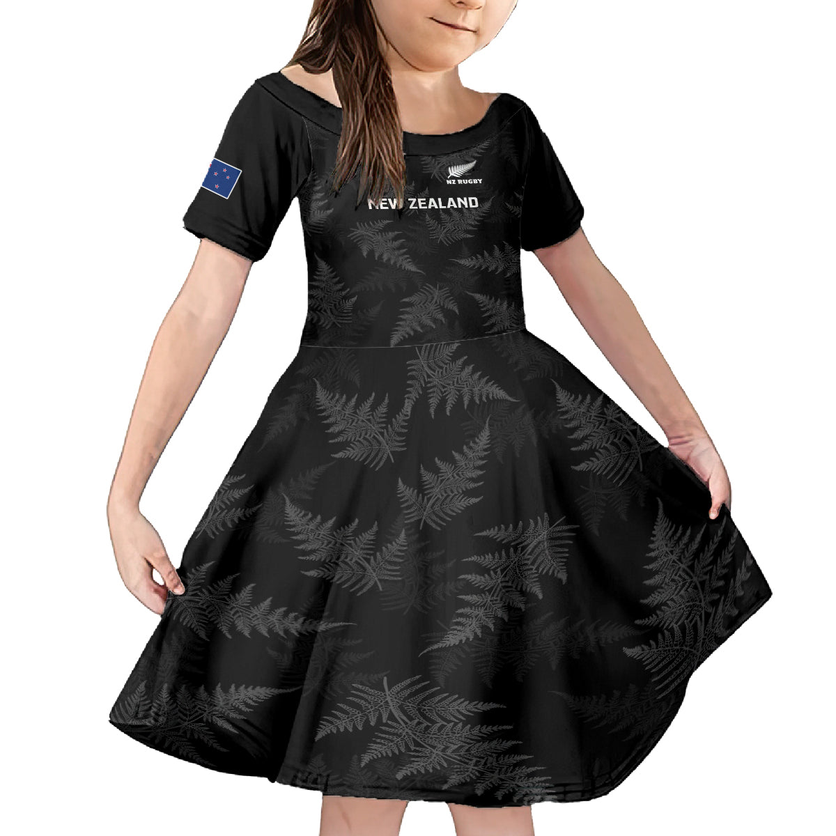 New Zealand Silver Fern Rugby Family Matching Off Shoulder Short Dress and Hawaiian Shirt 2023 Go Aotearoa Champions World Cup - Wonder Print Shop