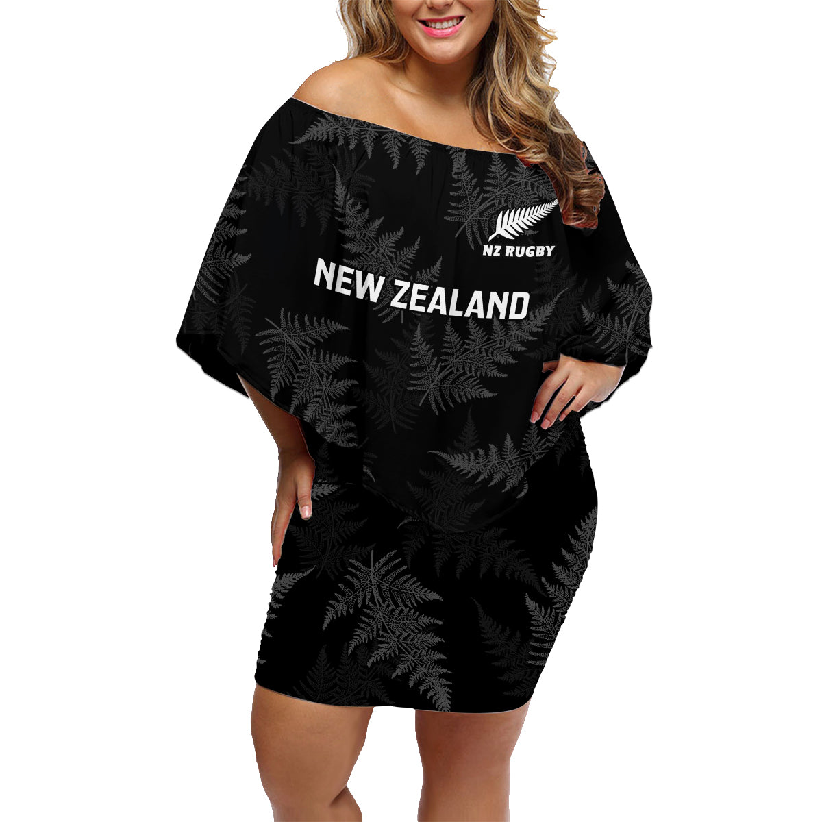 New Zealand Silver Fern Rugby Family Matching Off Shoulder Short Dress and Hawaiian Shirt 2023 Go Aotearoa Champions World Cup - Wonder Print Shop