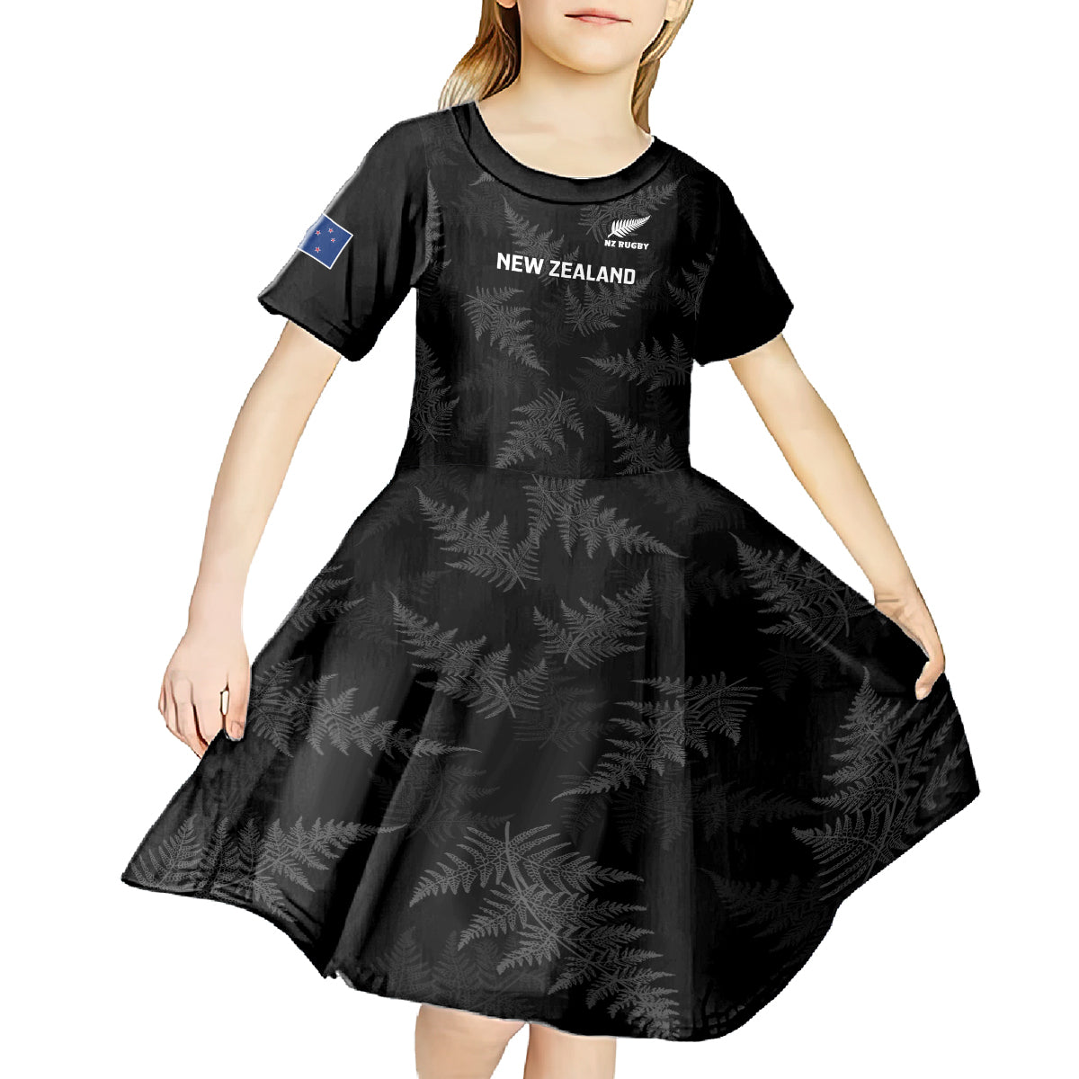 New Zealand Silver Fern Rugby Kid Short Sleeve Dress 2023 Go Aotearoa Champions World Cup - Wonder Print Shop