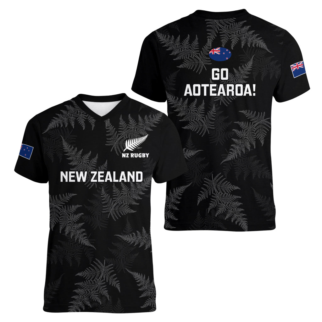 New Zealand Silver Fern Rugby Women V Neck T Shirt 2023 Go Aotearoa Champions World Cup - Wonder Print Shop
