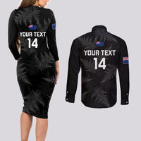 Custom New Zealand Silver Fern Rugby Couples Matching Long Sleeve Bodycon Dress and Long Sleeve Button Shirts 2023 Go Aotearoa Champions World Cup - Wonder Print Shop