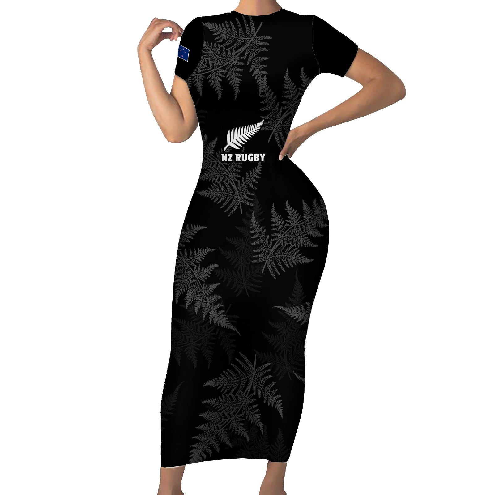 Custom New Zealand Silver Fern Rugby Short Sleeve Bodycon Dress 2023 Go Aotearoa Champions World Cup - Wonder Print Shop