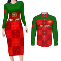 Portugal Rugby Couples Matching Long Sleeve Bodycon Dress and Long Sleeve Button Shirts Go Wolves Mix Coat Of Arms - Wonder Print Shop