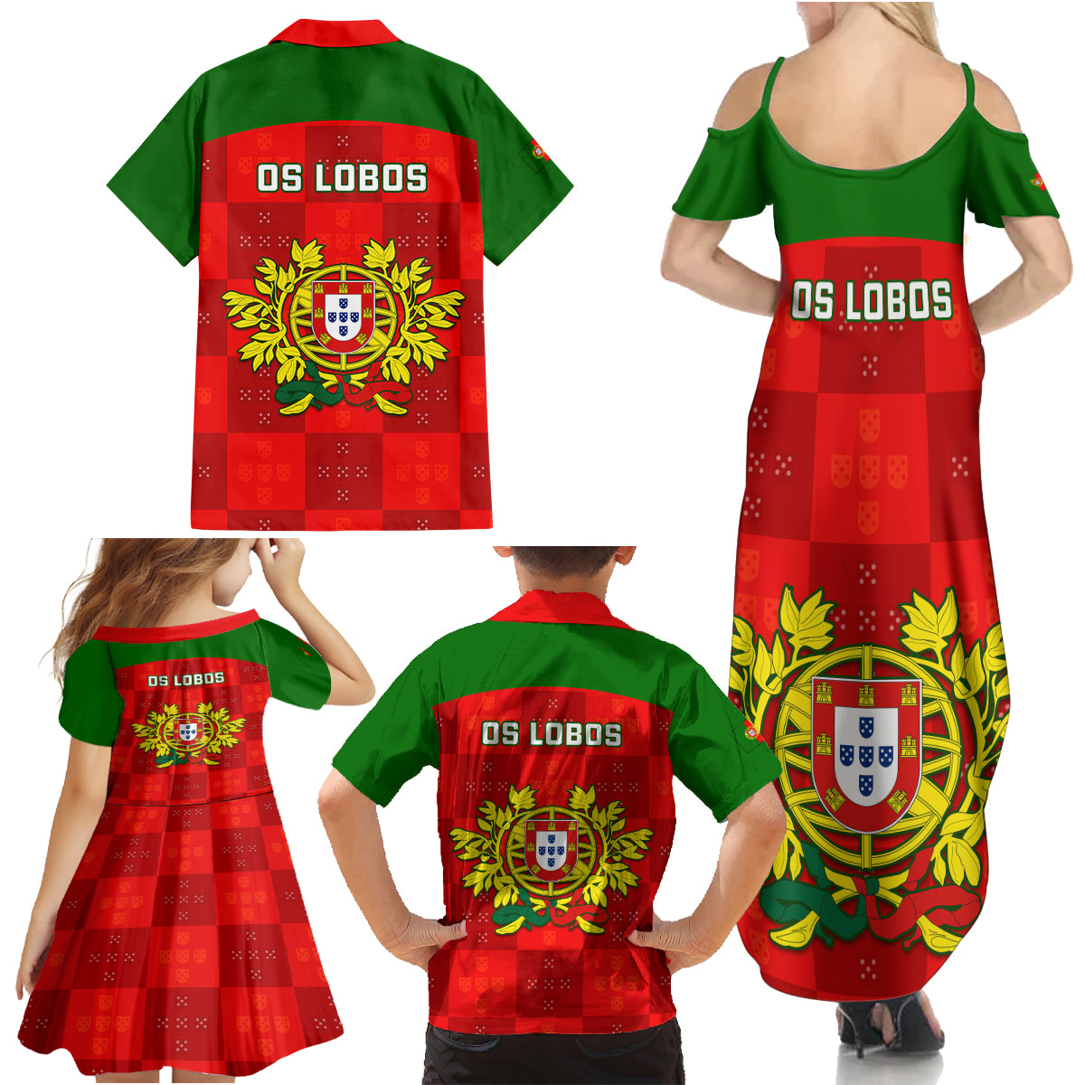 Portugal Rugby Family Matching Summer Maxi Dress and Hawaiian Shirt Go Wolves Mix Coat Of Arms - Wonder Print Shop