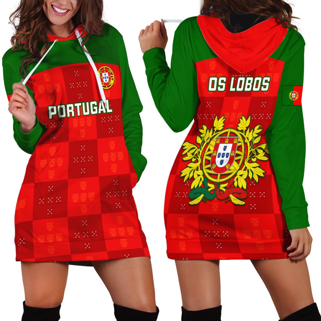 Portugal Rugby Hoodie Dress Go Wolves Mix Coat Of Arms - Wonder Print Shop