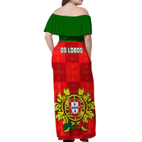 Portugal Rugby Off Shoulder Maxi Dress Go Wolves Mix Coat Of Arms - Wonder Print Shop