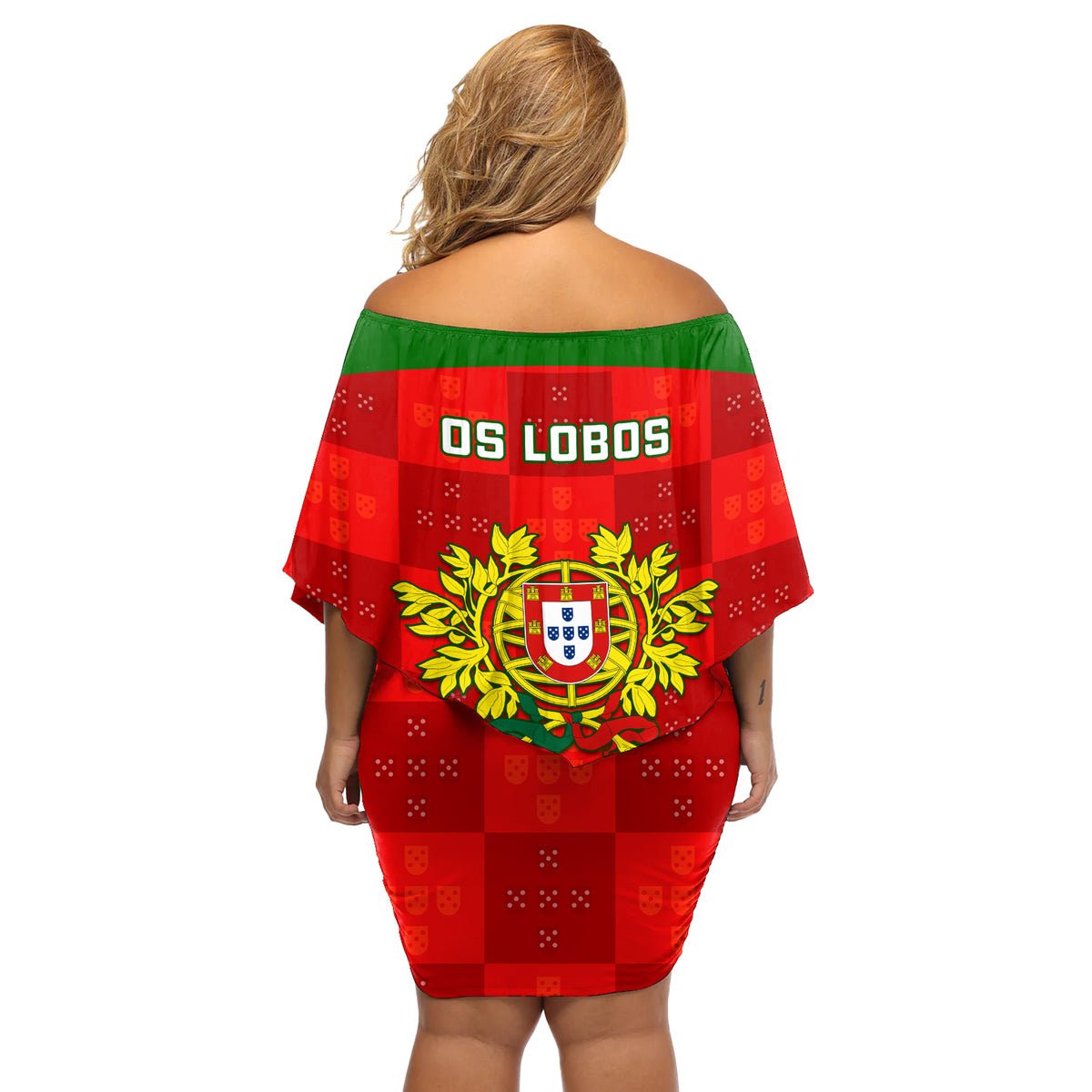 Portugal Rugby Off Shoulder Short Dress Go Wolves Mix Coat Of Arms - Wonder Print Shop