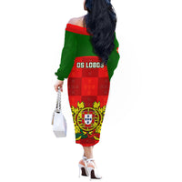 Portugal Rugby Off The Shoulder Long Sleeve Dress Go Wolves Mix Coat Of Arms - Wonder Print Shop