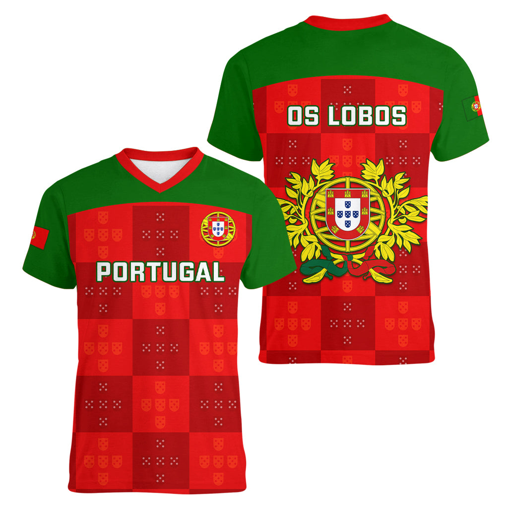 Portugal Rugby Women V Neck T Shirt Go Wolves Mix Coat Of Arms - Wonder Print Shop
