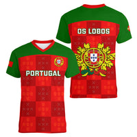 Portugal Rugby Women V Neck T Shirt Go Wolves Mix Coat Of Arms - Wonder Print Shop