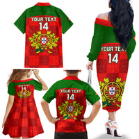 Custom Portugal Rugby Family Matching Off Shoulder Long Sleeve Dress and Hawaiian Shirt Go Wolves Mix Coat Of Arms - Wonder Print Shop