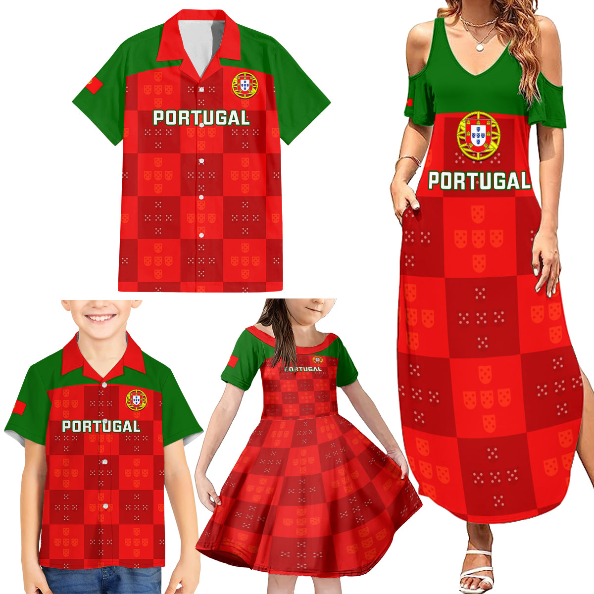 custom-portugal-rugby-family-matching-summer-maxi-dress-and-hawaiian-shirt-go-wolves-mix-coat-of-arms