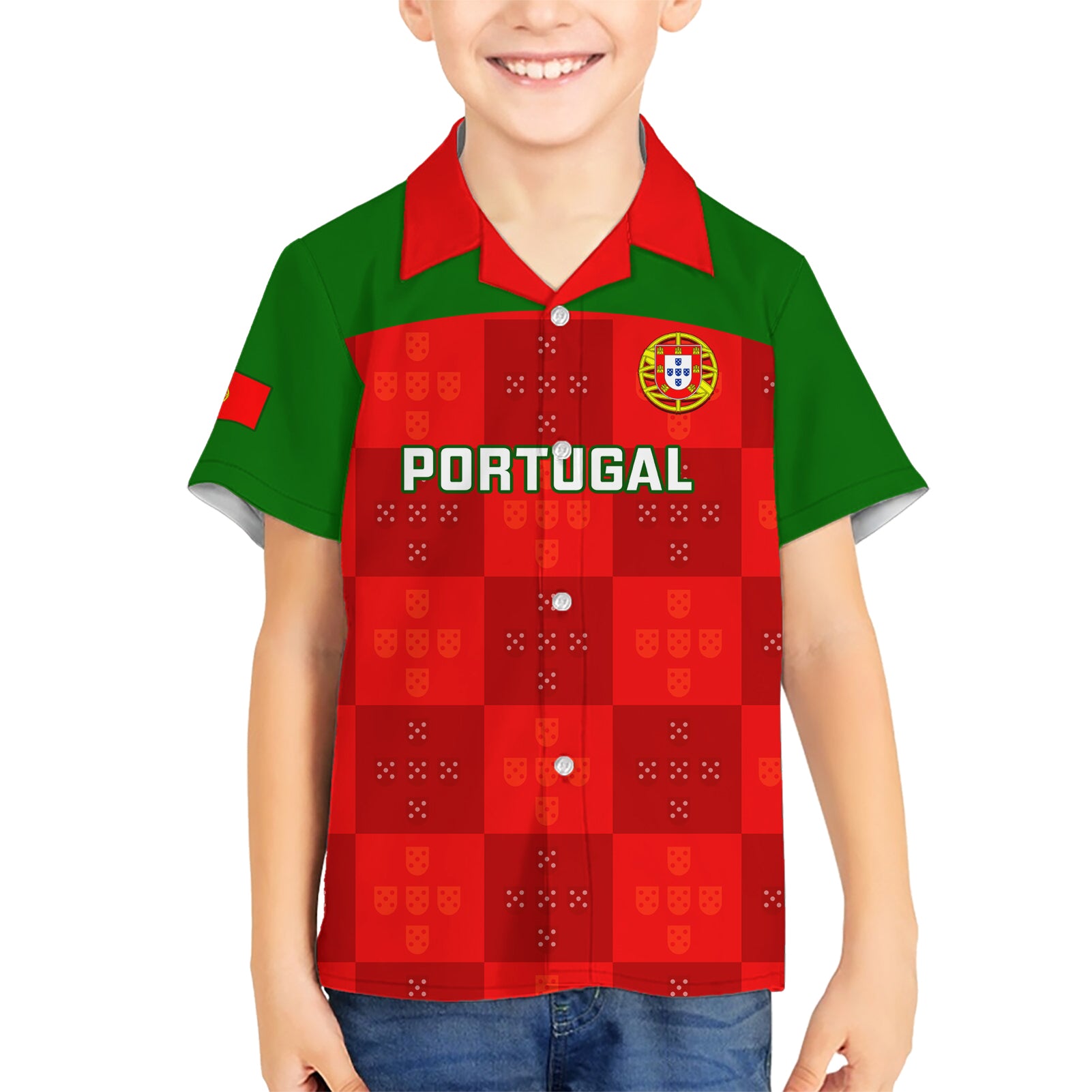 custom-portugal-rugby-kid-hawaiian-shirt-go-wolves-mix-coat-of-arms